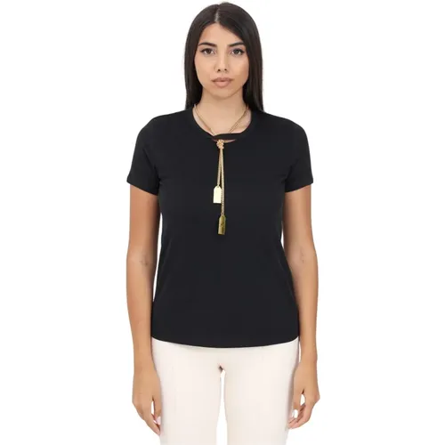 Schwarzes T-Shirt mit Halskette - Elisabetta Franchi - Modalova