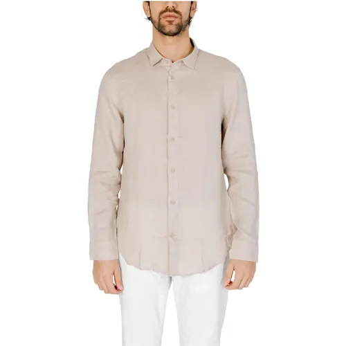 Casual Shirts, male, , Size: S Linen Long Sleeve Men's Shirt - Armani Exchange - Modalova