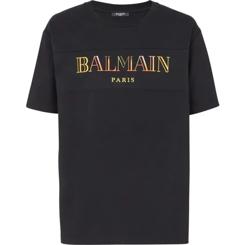 T-Shirts, male, , Size: M Vintage Balain ebroidered T-shirt - Balmain - Modalova