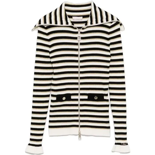 Cardigans, female, , Size: M Striped Zip Cardigan Sweater - Liu Jo - Modalova