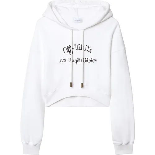 Off , Hoodies, female, , Size: S Embroidered Logo Hooded Sweater - Off White - Modalova