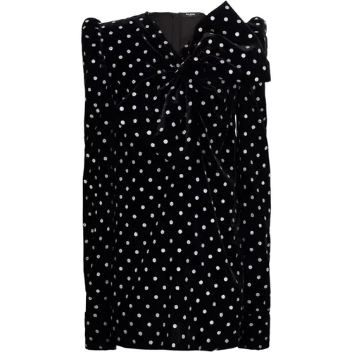 Short dress with a large bow and glitter polka dots , female, Sizes: S, XS - Balmain - Modalova