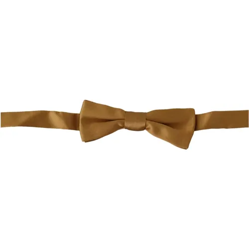 Bowties, male, , Size: ONE SIZE Opulent Gold Silk Bow Tie - Dolce & Gabbana - Modalova