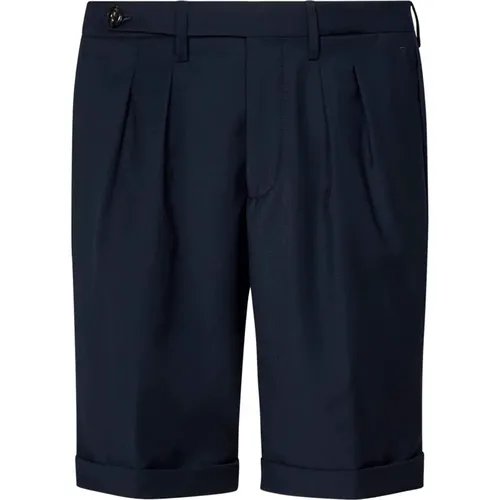 Navy Wool Blend Pleated Shorts - Michael Coal - Modalova