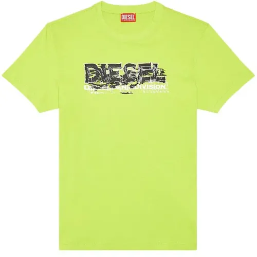 Grünes Slim Fit T-Shirt aus Bio-Baumwolle,T-Shirt mit verzerrtem Logo - Diesel - Modalova