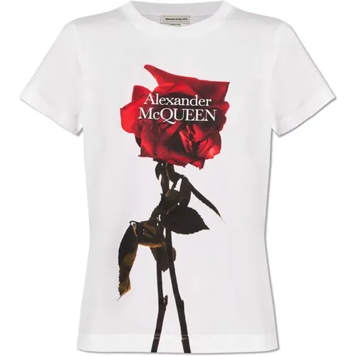 Schatten Rose bedrucktes T-Shirt , Damen, Größe: XS - alexander mcqueen - Modalova