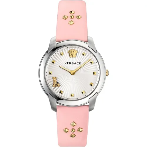 Watches, female, , Size: ONE SIZE Audrey V. Pink Leather Silver Watch - Versace - Modalova