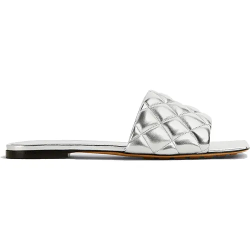 Sliders, female, , Size: 6 US Silver Padded Sandals for Women - Bottega Veneta - Modalova