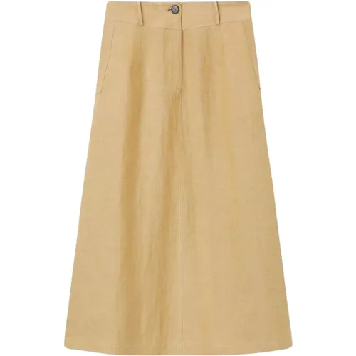 Diagonal Cotton Linen Button-Up Skirt , female, Sizes: 2XS, S, XS - Pomandère - Modalova