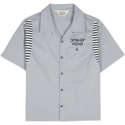 Short Sleeve Shirts, male, , Size: M Embroidered Logo Grey Shirt Short Sleeves - Brain Dead - Modalova