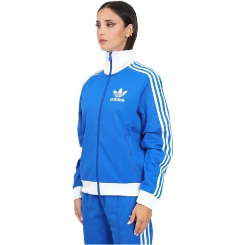 Blaue Beckenbauer Zip-Sweatshirt Damen , Damen, Größe: S - adidas Originals - Modalova