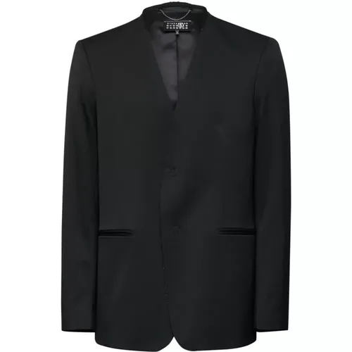 Blazers, male, , Size: M Wool Blend Single-Breasted Jacket - MM6 Maison Margiela - Modalova