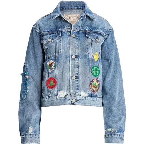 Bunte Gepatchte Denim-Truckerjacke , Damen, Größe: XL - Ralph Lauren - Modalova