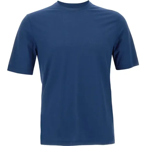 Men's Crêpe Cotton T-shirt, Indigo, Short Sleeves , male, Sizes: 3XL, S, 4XL, XL, 2XL, M, L - Filippo De Laurentiis - Modalova