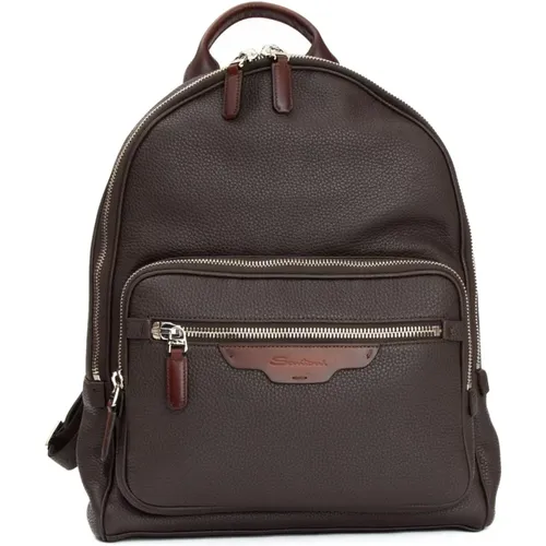 Brauner Leder-Rucksack mit mehreren Taschen - Santoni - Modalova