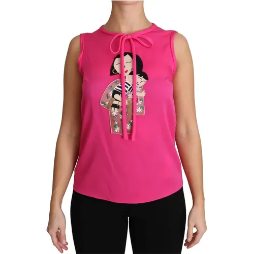 Rosa Seidenfamilie Tank Top Shirt , Damen, Größe: XS - Dolce & Gabbana - Modalova