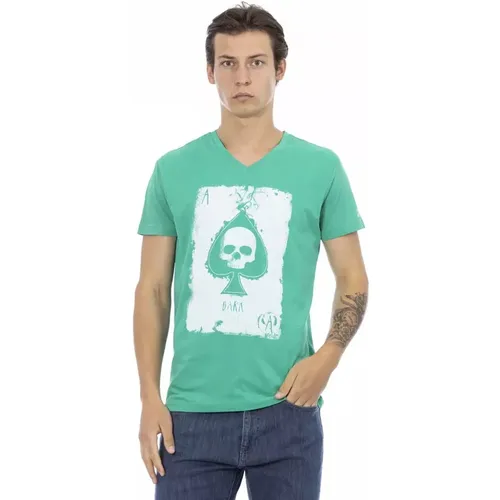 Action Grünes V-Ausschnitt T-Shirt , Herren, Größe: S - Trussardi - Modalova