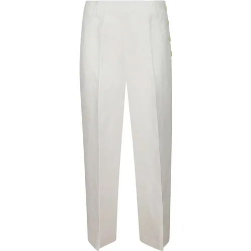 Linen Cropped Trousers with Gold Buttons , female, Sizes: XS, 3XL, XL, M - Ralph Lauren - Modalova