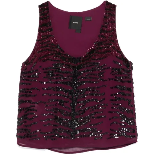 Zebra Sequin Embroidered Sleeveless Top , female, Sizes: XS, S, M - pinko - Modalova