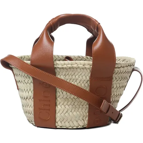 Small Basket Bag - Raffia and Calfskin , female, Sizes: ONE SIZE - Chloé - Modalova
