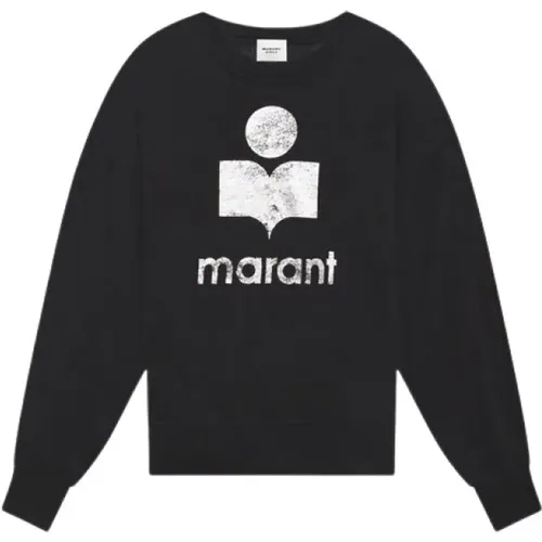 Schwarzes Leinen Langarm-Logo-T-Shirt , Damen, Größe: M - Isabel Marant Étoile - Modalova