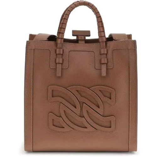 Tote Bags, female, , Size: ONE SIZE Embossed Logo Tote Bag with Adjustable Strap - Casadei - Modalova