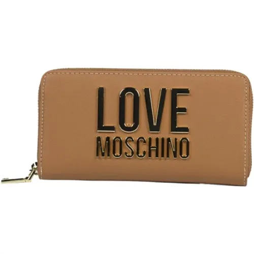Geräumige Geldbörse mit Reißverschluss und goldplattiertem Logo - Love Moschino - Modalova