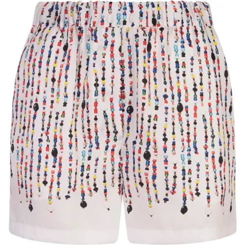 White Bead Print Elastic Waist Shorts , female, Sizes: XS, 2XS, S - Msgm - Modalova