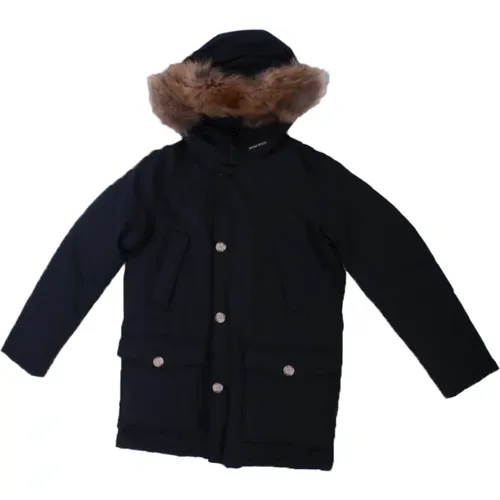 Blauer Mantel mit Kapuze und Pelzbesatz - Woolrich - Modalova