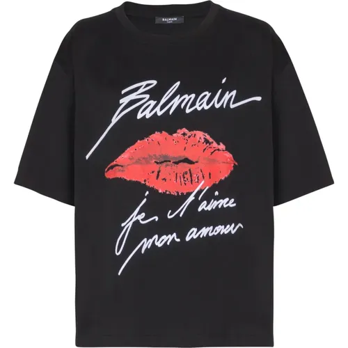 Kurzärmeliges T-Shirt mit Kiss-Print , Damen, Größe: XS - Balmain - Modalova