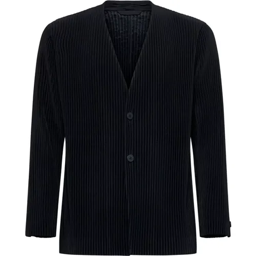 Pleated Collarless Blazer Jacket , male, Sizes: L, M, XL - Issey Miyake - Modalova