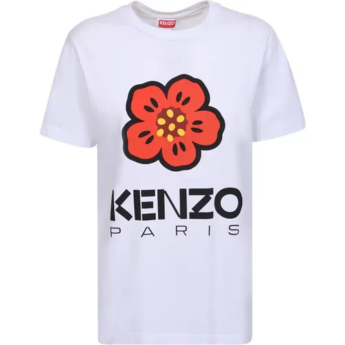 Blumenprint Rundhals T-Shirt , Damen, Größe: L - Kenzo - Modalova
