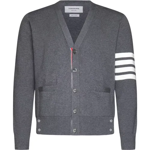 V-Neck Cotton Crepe Cardigan Sweater , male, Sizes: M - Thom Browne - Modalova