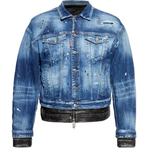 Denim Jackets, male, , Size: M Double denim-leather jacket - Dsquared2 - Modalova