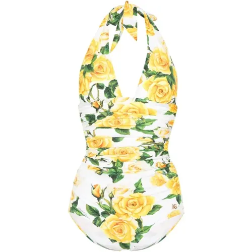 Blumendruck Halterneck Badeanzug , Damen, Größe: 2XS - Dolce & Gabbana - Modalova