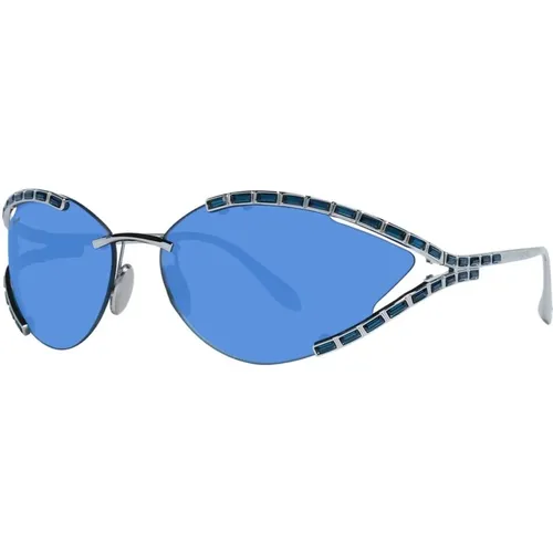 Sunglasses, female, , Size: ONE SIZE Silver Oval Sunglasses Blue Gradient - Swarovski - Modalova