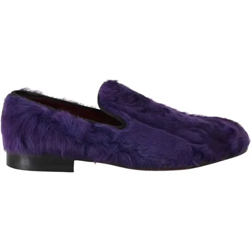 Lila Sheep Fur Leder Loafers , Damen, Größe: 36 EU - Dolce & Gabbana - Modalova