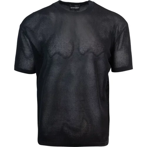 Schwarzes T-Shirt mit Jacquard-Logo - Emporio Armani - Modalova