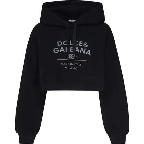 Schwarzer Baumwoll-Kapuzenpullover mit Logo,Logo Hoodie - Dolce & Gabbana - Modalova