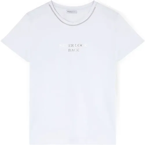 Goldfoliendruck T-Shirt mit Schmuckdetail , Damen, Größe: XS - Motivi - Modalova