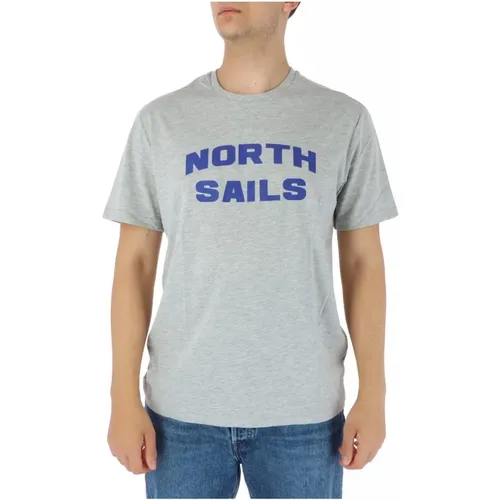 Graues Baumwoll Rundhals T-Shirt , Herren, Größe: XL - North Sails - Modalova