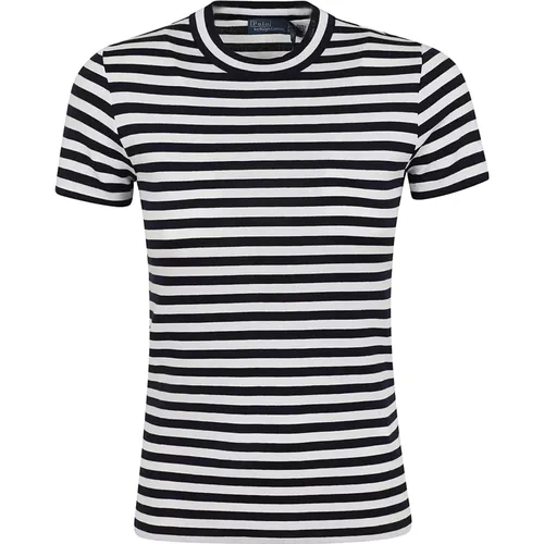 Marineblau Gestreiftes Kurzarm T-Shirt , Damen, Größe: S - Polo Ralph Lauren - Modalova