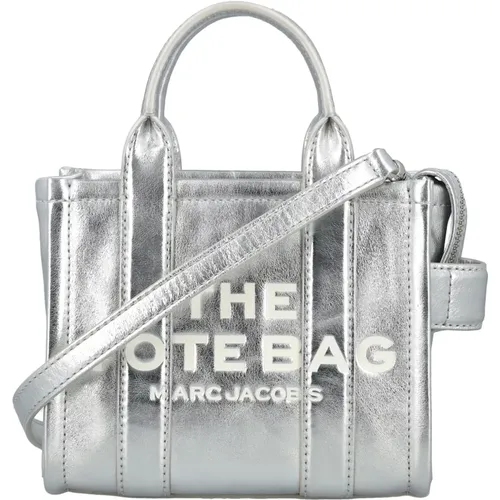 Handbags, female, , Size: ONE SIZE Silver Mini Tote Bag with Round Handles - Marc Jacobs - Modalova