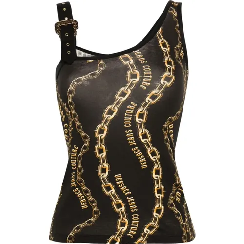 Ärmelloses Schwarzes Top mit Modernem Design , Damen, Größe: 2XS - Versace Jeans Couture - Modalova