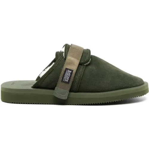 Mules, male, , Size: 10 US Mules Sandals Olive Logo Rubber Leather - Suicoke - Modalova