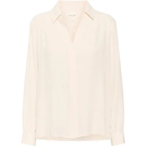 Simple and Elegant Blouse with Long Sleeves and V-Neck , female, Sizes: XS - Part Two - Modalova