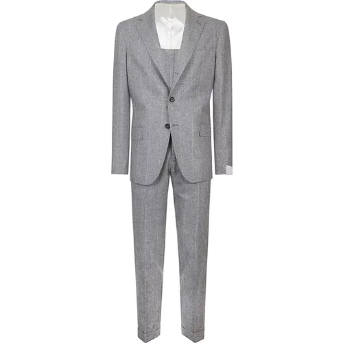 Single Breasted Suits, male, , Size: L Silk Wool Cashmere Single-Breasted Suit - Eleventy - Modalova