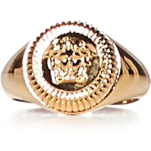 Rings, male, , Size: 58 MM Golden Medusa Emblem Ring - Versace - Modalova