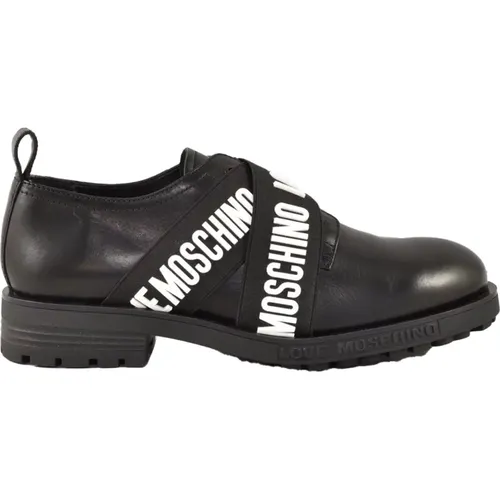 Flats, female, , Size: 5 US Leather Sneakers with Rubber Sole - Love Moschino - Modalova