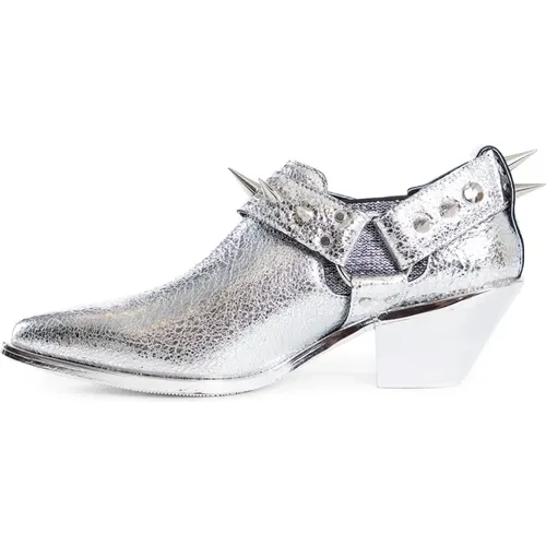 Cowboy Boots, female, , Size: 7 US Silver Mirror Leather Pointed Toe Booties - Junya Watanabe - Modalova